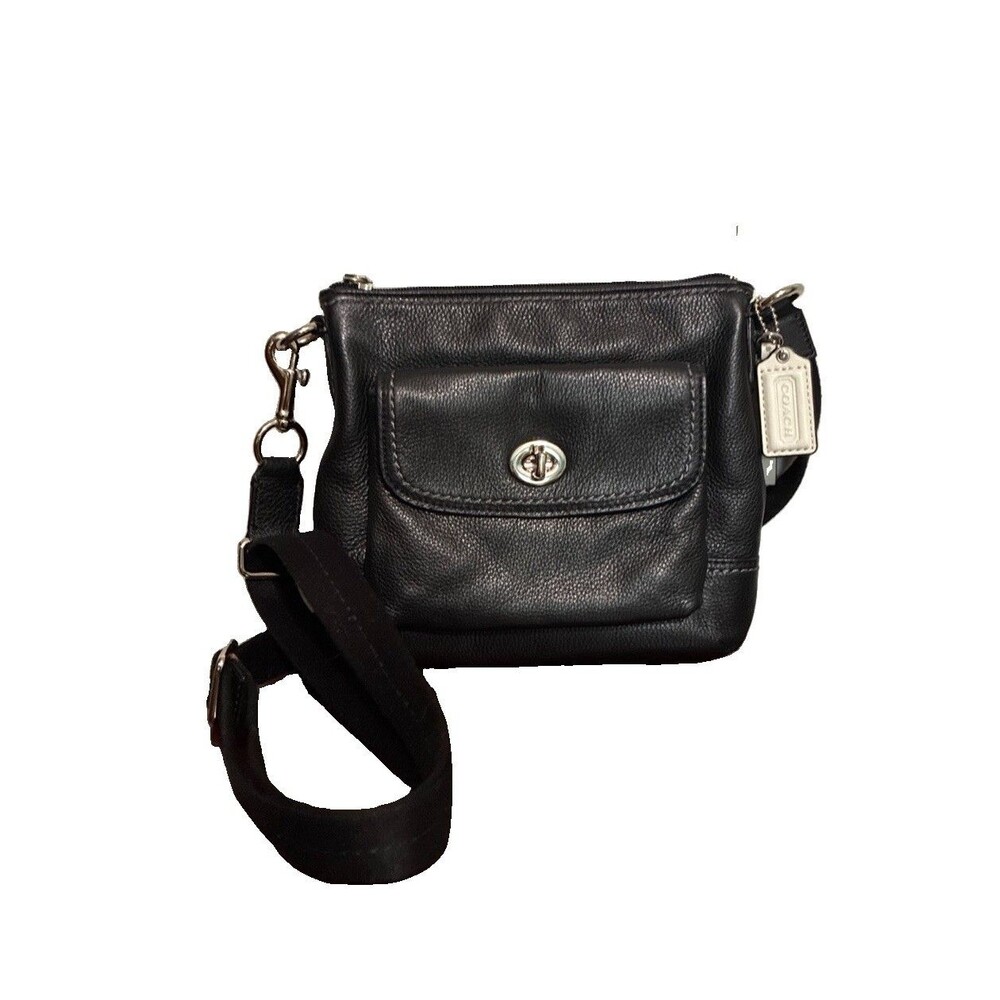 Coach Small Black Leather Crossbody Bag Swingpack Pebbled Turn Lock Y2K Charm